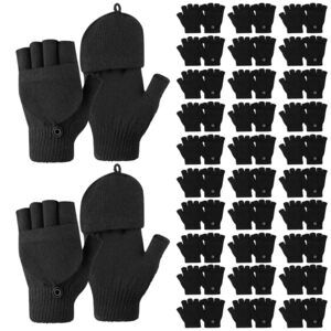 9556 30 Pairs Winter Fingerless Glovess, Warm Knitted Convertible Mittens